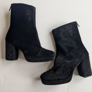 Free People black long hair fur high heeled bootie